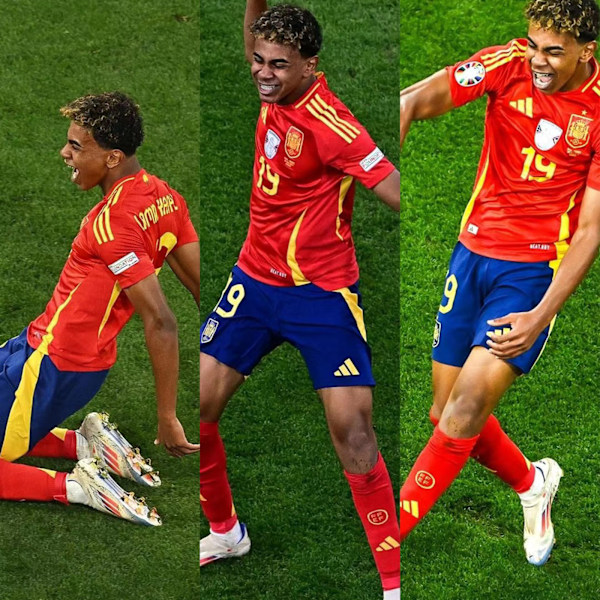 Fotbollströja 2024 UEFA Europamästerskap Spanien Barn Fotbollströja Set Hemma Nr.19 LAMINE YAMAL Jersey Kit 22