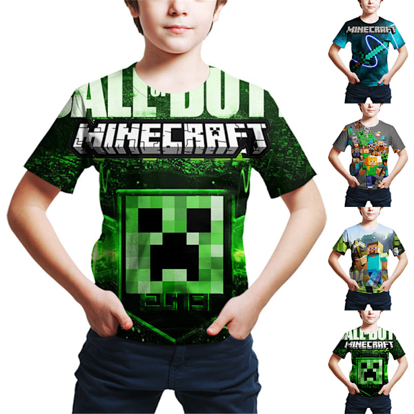 Barn Pojkar Minecrafts Motiv T-shirt Kortärmad Grafisk Tryckt Topp Presenter D 120cm