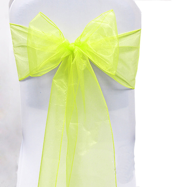 10 stk. Organza Stoltrekk Sløyfe Bryllupsdekorasjon Flourescent Yellow 10 PCS