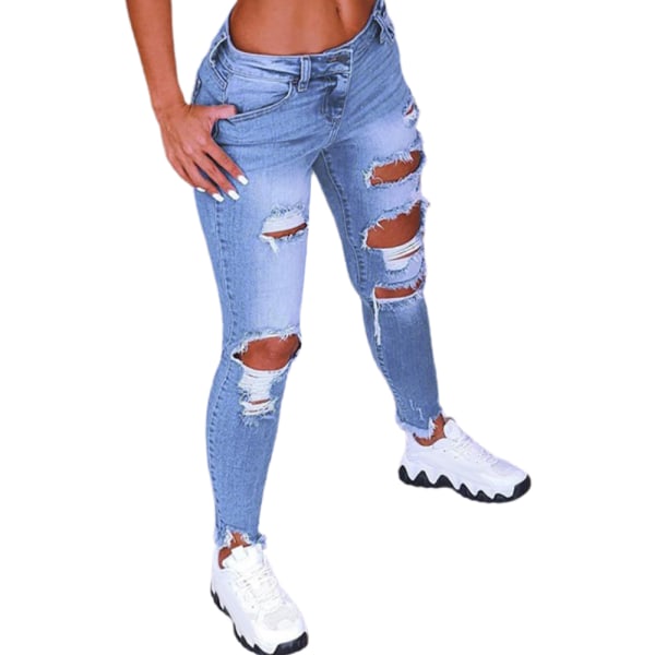 Fashion Street Style Damans slitna Stretch Jeans Byxor Blue 5XL