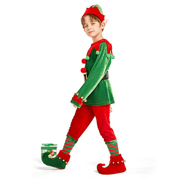 Jultomte Kostym för Småbarn, Flickor Santa Claus Set, Pojkar Elf Maskeraddräkt, Jultomte Kostym för Barn 130cm