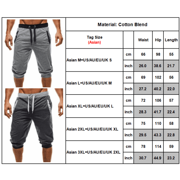 Casual Shorts för män 3/4 Jogger Capri Byxor Knä Shorts Dark gray 3XL
