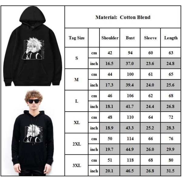 Herr Dam Huvtröja Anime Hooded Pullover Sweatshirt Långärmad Jumper Toppar Svart M