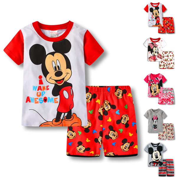 Barn Mickey Minnie Mouse Tryck Pyjamas T-shirt + Shorts Outfits Set Pyjamas Nattkläder #2 4 Years