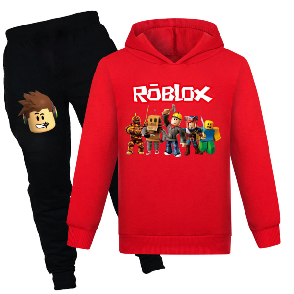 Barn Pojkar Roblox Träningsoverall Hoodie Topp + Byxor Outfit Halloween red 160cm