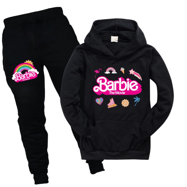 2ST Barn Flickor Barbie Hoodies Casual Sweatshirt Toppar Byxor Set black 130cm