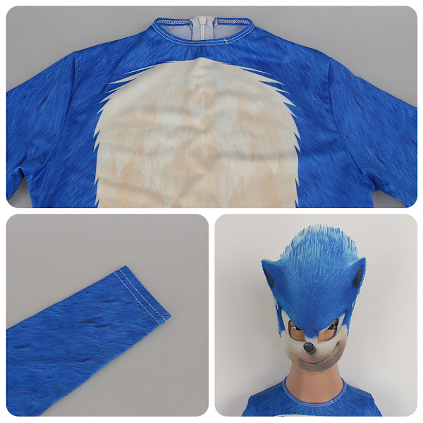 Sonic Hedgehog Cosplay -asu lapsille, pojille ja tytöille, juhla-asu päähineellä Blue 130cm