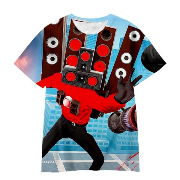 Skibidi Toalett TV Man Barn 3D Print T-Shirt Pojke Tjej Sommar Kortärmad T-tröja D 6-7 Years