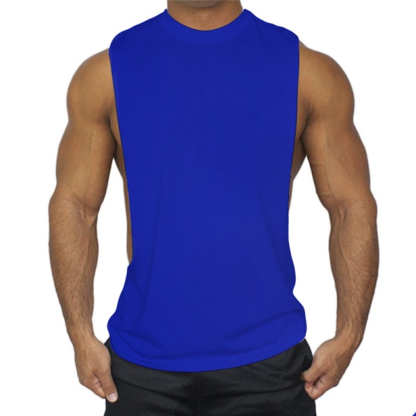 Enfärgad, ärmlös, låg sportskjorta för män med heltryck Dark blue L