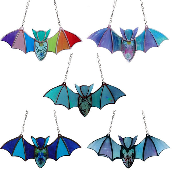 Halloween Färgglad Bat Stained Akryl Solfångare Fönster Vägg Hängande Heminredning B 20*9cm