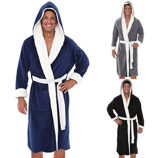 Mellanlång badrock vinterhem 2021 avslappnad tjock varm pyjamas Marinblå + vit 3XL