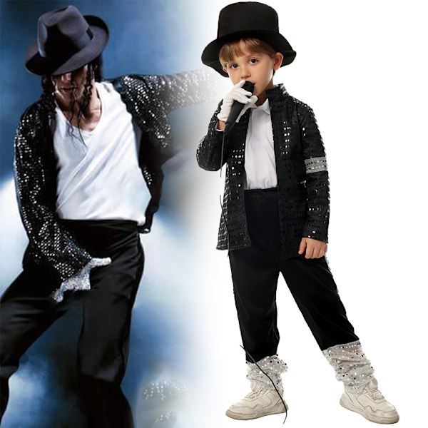 2024 Barn Pojkar Michael Jackson Cosplay Kostym Halloween Rollspel Festkläder L