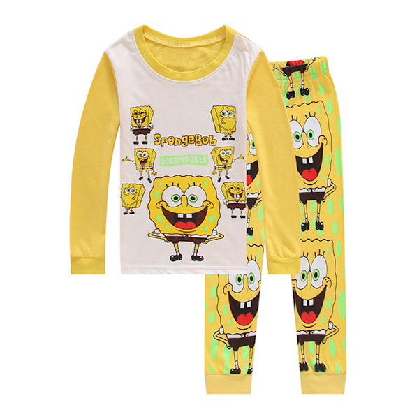 4-8 år barn pojkar flickor Spongebob långärmad topp och byxor pyjamas set barn sovkläder outfit 120cm