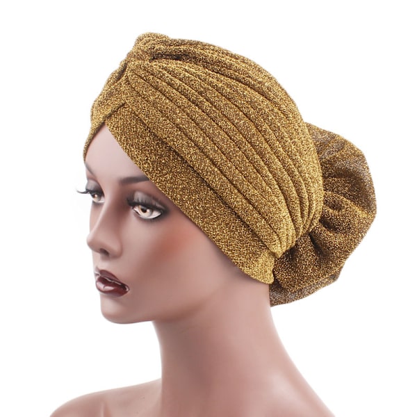 Dammode ljus siden stort blommigt turbanhatt retro turban Golden