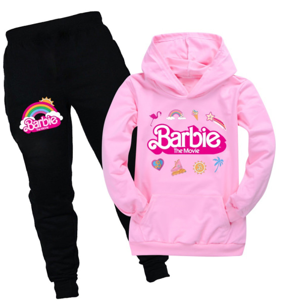 2ST Barn Flickor Barbie Hoodies Casual Sweatshirt Toppar Byxor Set pink 140cm