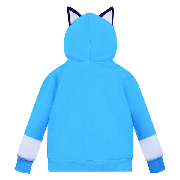 3D Bluey tecknad tröja kappa barn pojkar flickor söt öra tröja jacka dragkedja upp huva ytterkläder ålder 5-10 år Blue 140cm