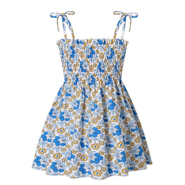 Småbarn Barn Baby Flickor Sommar Ärmlös Semester Klänning Blommig Strandklänning E 100cm
