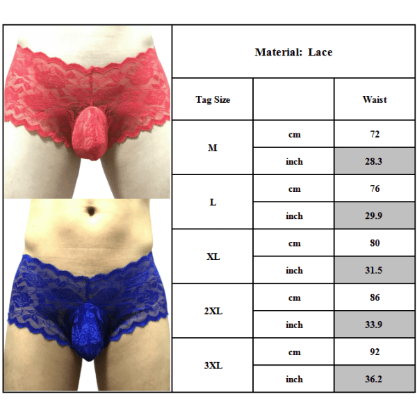 Temptation Genomskinlig spets Sexiga underkläder med låg midja för män Red 3XL