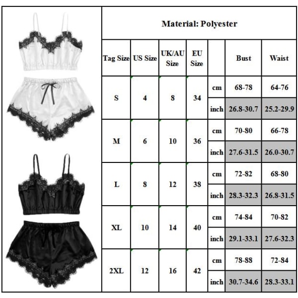 Silkespets Perspektive Pyjamas Kvinnor Sexig Sling Satinsömmar Black 2XL