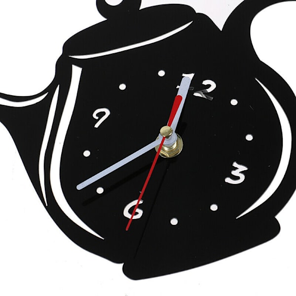 Diy Akryl Kaffe Kopp Tekanna 3d Väggklocka Kök Väggklockor Black