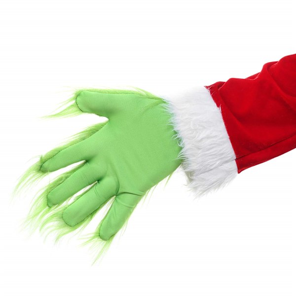 Green Monster Klesstilbehør Juleplysj Skjegg Julenissehatt og Fury Hansker Egnet for Juleferie Festrekvisitter