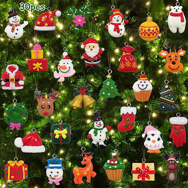 30 stk. Julemini ornamenter Små juleharpiks ornamenter for mini juletre dekorasjoner 30PCS