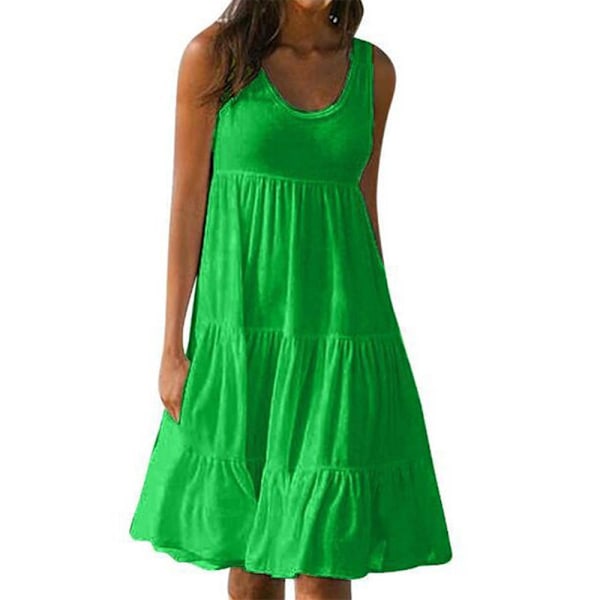 Kvinnor Solid Summer Casual Rund Hals Korta Ärmar Festklänningar Green L