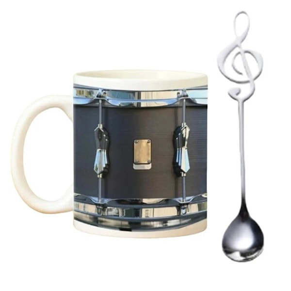 Vintage Trummugg Rolig Present till Trummis, Trumspelande Kaffekopp Julklapp White+spoon