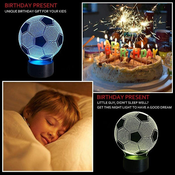 3D LED Nattlamper USB Bordlampe Fotball Hjem Dekor
