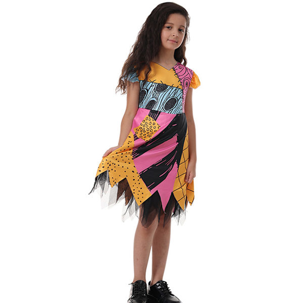 Disney Girls Nightmare Before Christmas Sally Klänning Peruk Halloween Kostym 140cm
