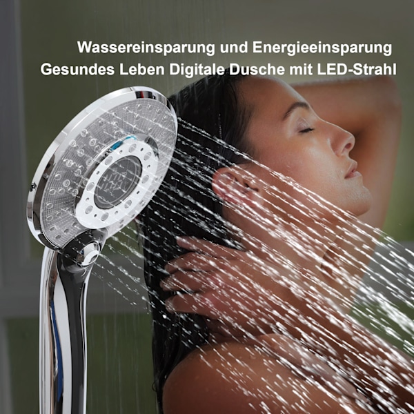 LED Brusehoved, Regnbruser, Håndbruser, Temperaturindikator, 3 Lysfarver, Vandbesparende