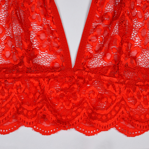 Kvinnor Spetsunderkläder Set Push Up Underkläder Nattbyxor Nattkläder Red M