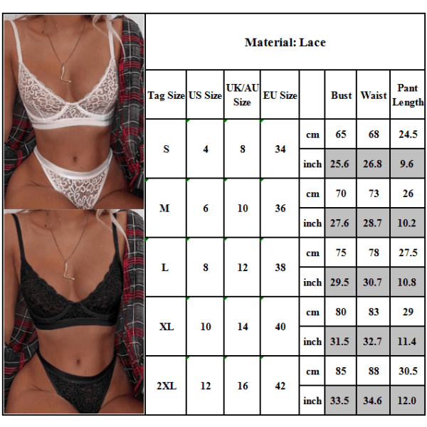 Kvinnlig sexig underkläder spets babydoll trosa underkläder korsett bh-set Black L