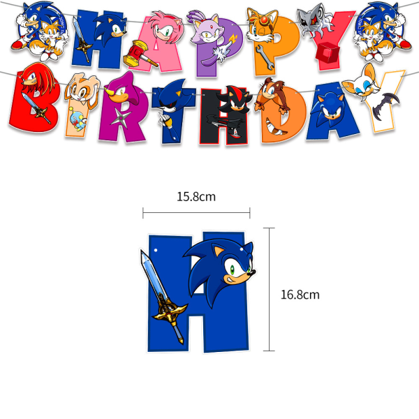 Sonic The Hedgehog Tema Grattis på födelsedagen dekoration ballonger Set