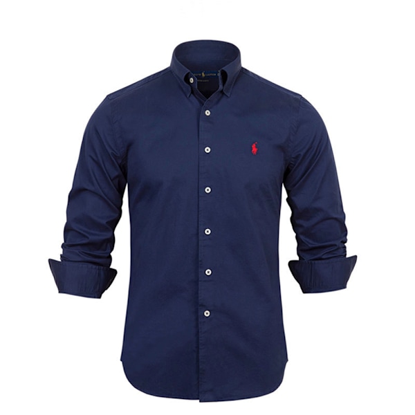 Ralph Lauren Herrskjorta Stor Storlek Långärmad Knappskjorta Broderad Skjorta Navy M