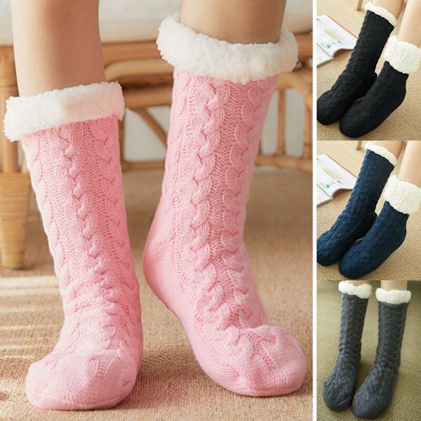 Golvstrumpor Fluffiga Fleecefodrade Tjockare Kvinnor Höst Vinter Pink