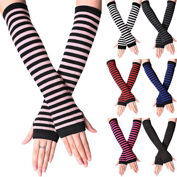 Stribede halvfingerhandsker til kvinder, lange modehandsker Black and white