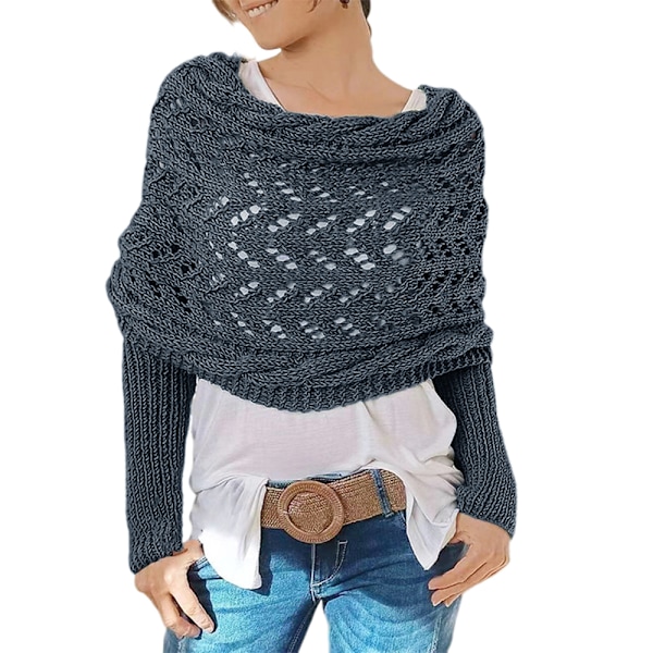 Strikkede sweatertoppe til kvinder, tørklæder, elegant modetørklæde med ærmer, efterår, vinter, varmt udendørs Dark Grey
