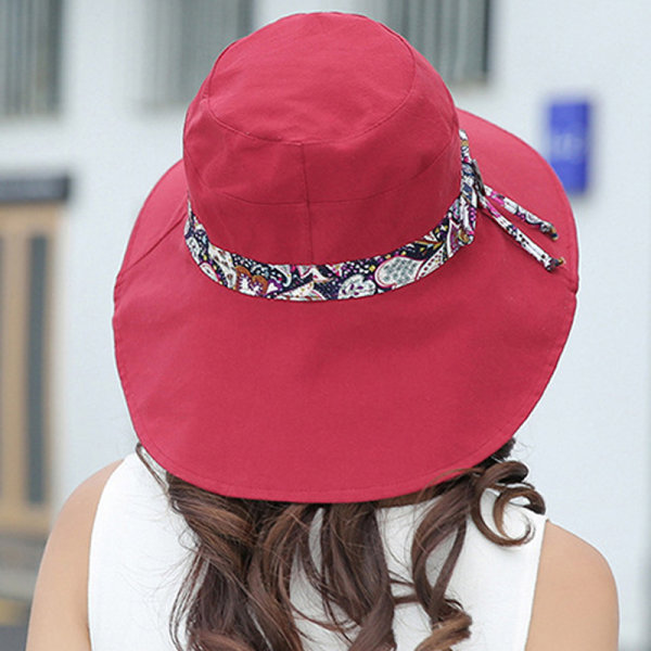 Lady's fashion träspänne solskydd stor brätte hatt Red wine