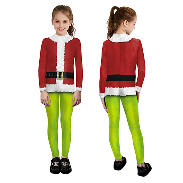 Grinchens Kostym för Barn Pojkar Flickor Cosplay Fest Fancy Dress Jumpsuit Bodysuit C 120cm