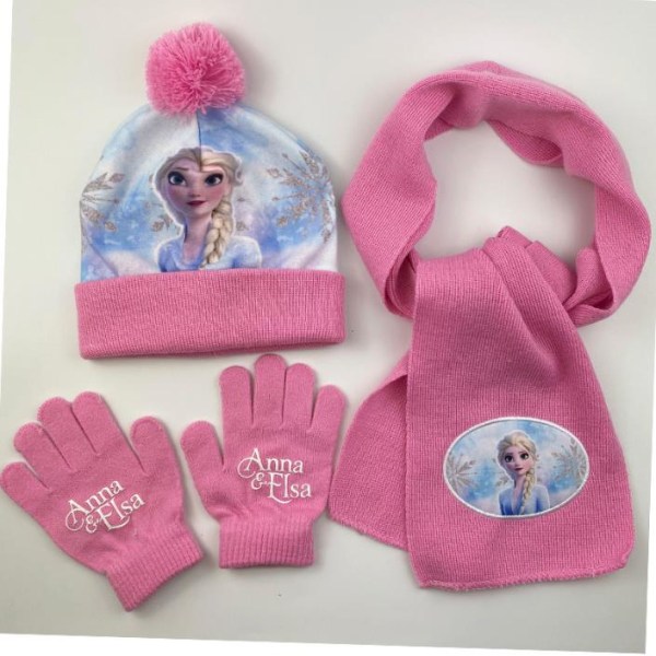 Elsa Beanie Hat Scarf och handskar Set för barn Flickor Pojkar Vinter F