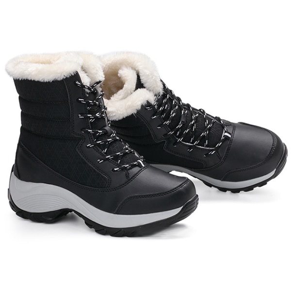 Snow Boots Plus Velvet High-Top Lace-Up Boots Skor för kvinnor black 36