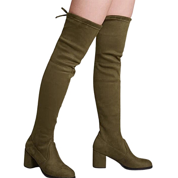 Lady Thigh High Stretchy Boots Lace Over The Knee Boots army green 38