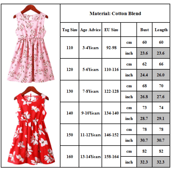 Barnflickor Blommig Tankklänning Sommar Ärmlös Solklänning #2 130
