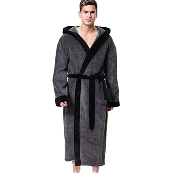Män Morgonrock Handduksbyte Robe Fleece Pocket Badrock Present Grey XL