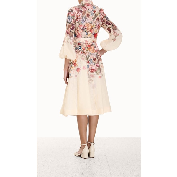 LUMINOSITY MIDI-KJOLE MED KNAPPER 2025 Forår Ny Dame Mode Temperament Retro Stående Hals Slips Lange Ærmer Enkelt Knap Dame Lang Kjole XL