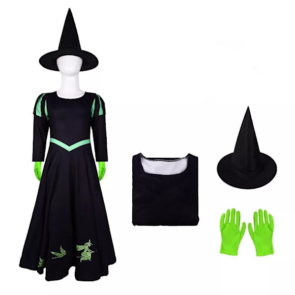Halloween Cosplay Ond Elphaba Glinda Børnekjole Karnevalsdragter Piger Komplet Sæt Aifuba 130cm