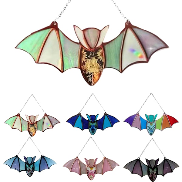 Halloween Färgglad Bat Stained Akryl Solfångare Fönster Vägg Hängande Heminredning B 20*9cm