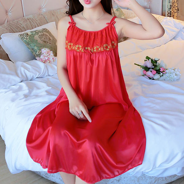 Kvinnors Babydoll Halter Nattkläder Suspender Nattlinne Nattklänning Bigt Red