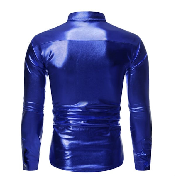 Miesten Vintage Metallinhohtoinen Paljetti 70-luvun 80-luvun Disco Pitkähihainen Napitettava Paita Slim Blue M